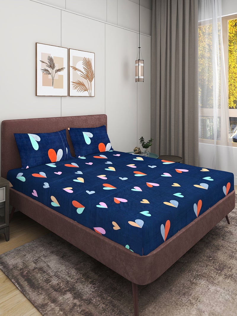 ROMEE Blue Glace Cotton Queen Bedsheet Set for All Seasons
